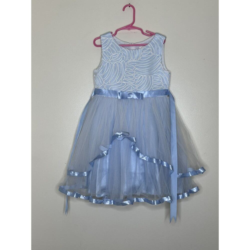 Sunny Fashion Boutique Blue Flower Girl Christening Dress Size 6 Tiered Skirt